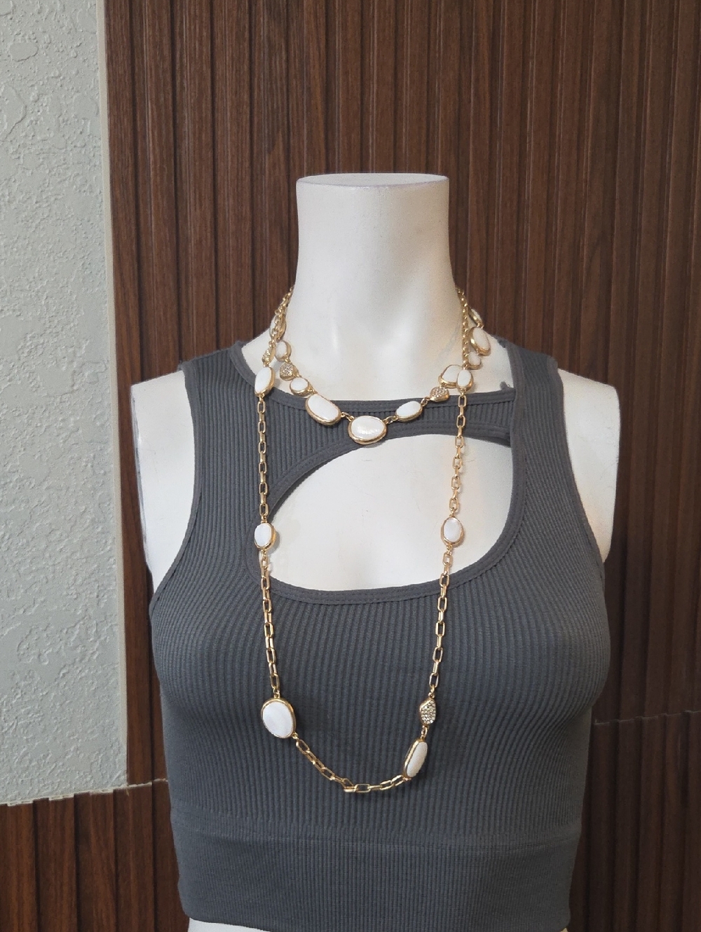 WHBM Gold Station Necklace & Charcoal Crop Top Set.